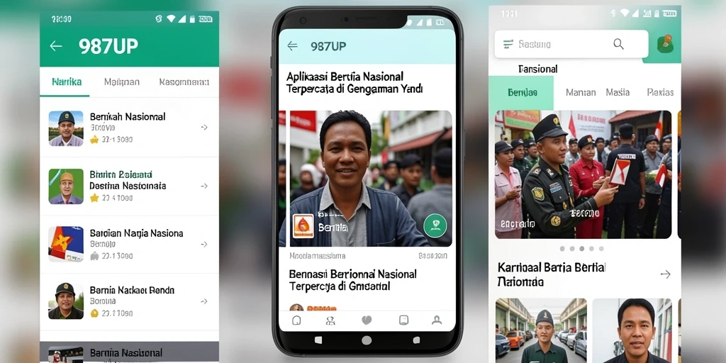 Antarmuka 987UP menampilkan berita nasional dengan jelas dan menarik.