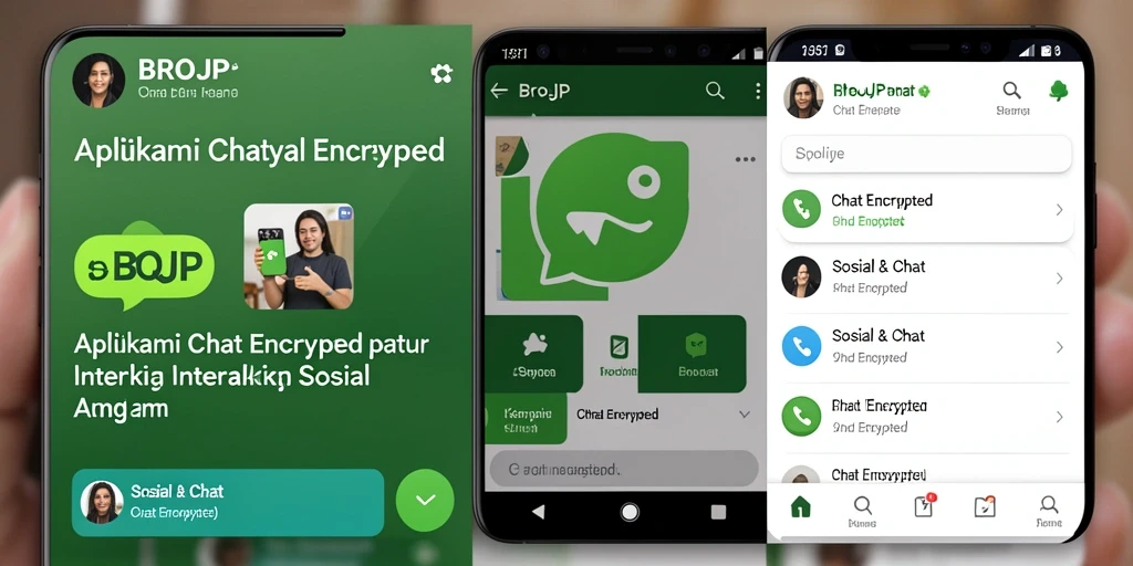 Layar utama BROJP menunjukkan fitur enkripsi dan antarmuka yang user-friendly.